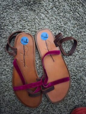Free People Velvet Strappy Sandals in Burgundy and Brown